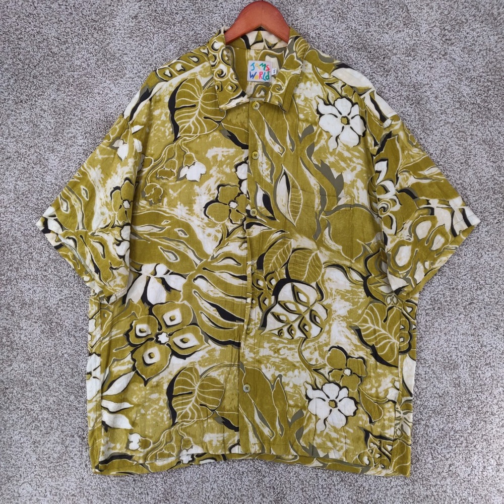 Vintage Jams World Hawaiian Shirt Mens XL Lahaina Green Short Sleeve